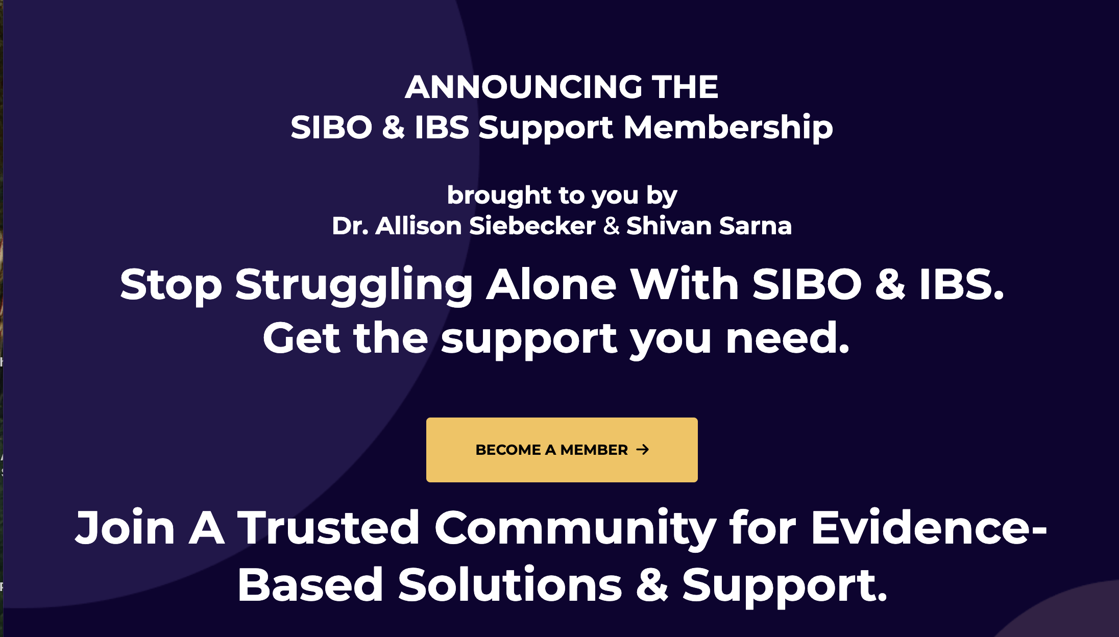 THE SIBO & IBS Support Membership brought to you by Dr. Allison Siebecker & Shivan Sarna
